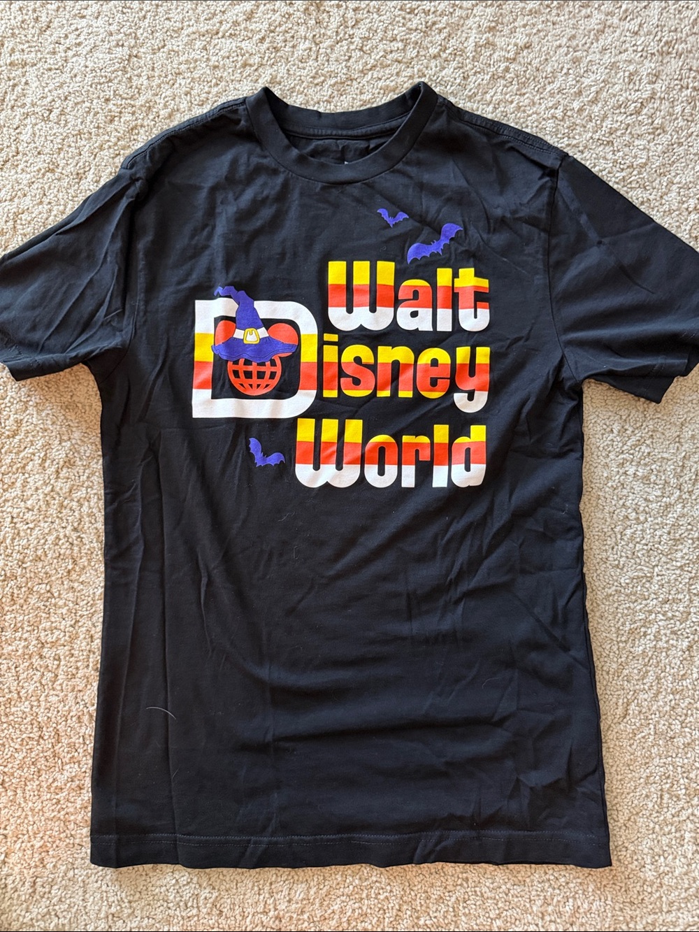 Disney Black Walt Disney World Retro Logo Tee with Purple Bats